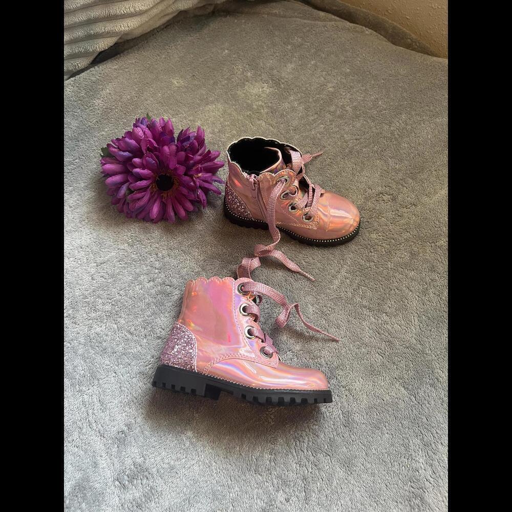 Maggie & Zoe Shiny Pink Reflective Lace-Up Girls' Boots
